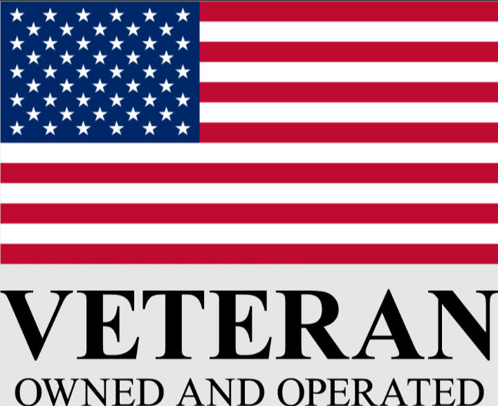 United States Flag with text that says veteran owned and operated